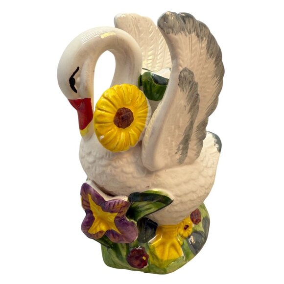 Ceramic Swan Taper Candle Holder Figurine Sunflower Hand Painted Spring Summer - Picture 4 of 9